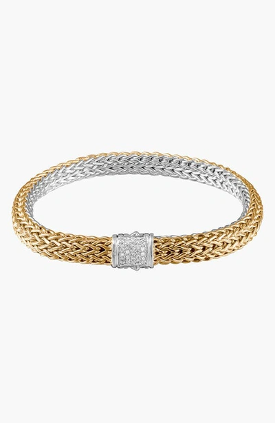 John Hardy Classic Chain 18k Gold And Sterling Silver Small Reversible Bracelet With Pave Diamonds In Gold/ Silver