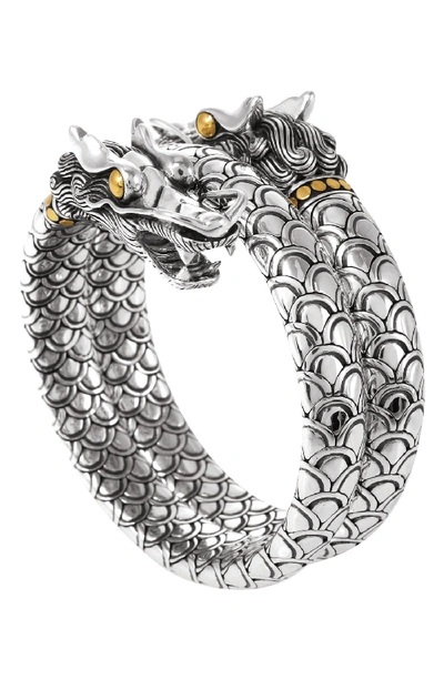 John Hardy Sterling Silver And 18k Bonded Gold Naga Dragon Head Double Coil Bracelet In Silver/ Gold