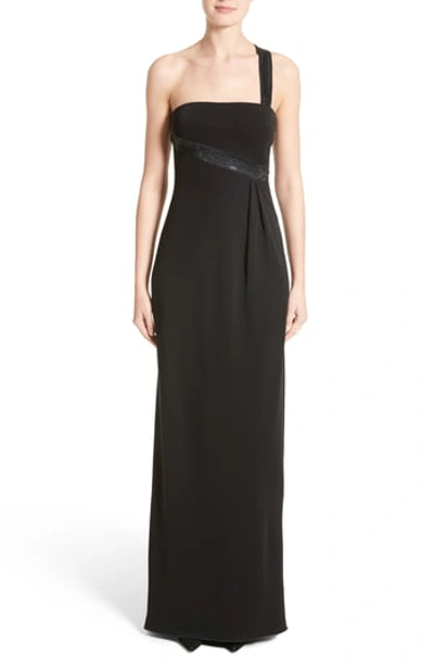 Armani Collezioni Sequined One-shoulder Jersey Gown, Black