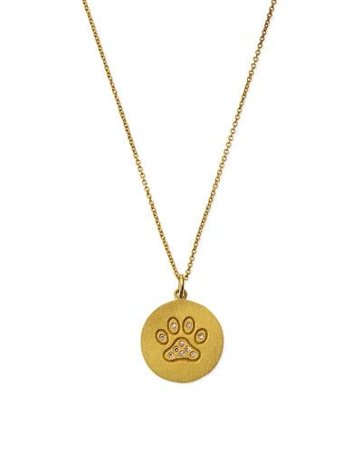 Roberto Coin 18k Diamond Paw Disc Pendant Necklace In Yellow Gold