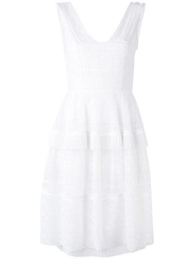 Talbot Runhof Tiered Pleated Dress In White