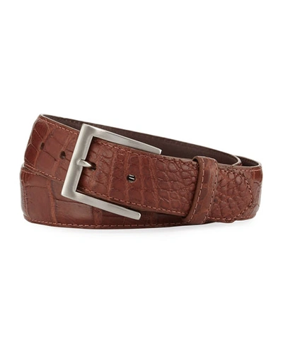 W. Kleinberg Glazed Alligator Belt With Interchangeable Buckles, Brown