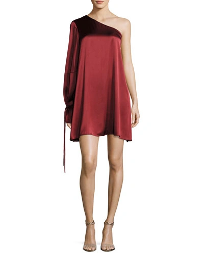 Tanya Taylor Designs Leah One-shoulder Satin Dress, Red In Burgundy