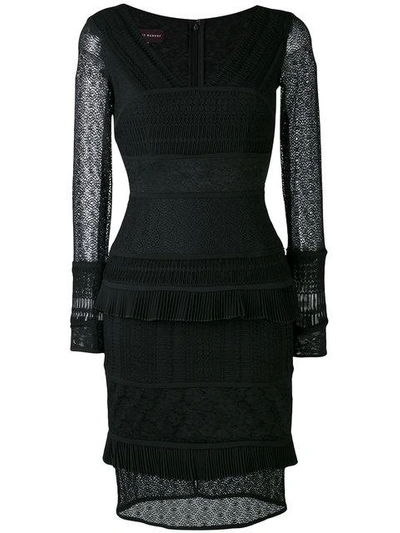 Talbot Runhof Contrast Texture Lace Detail Dress In Black