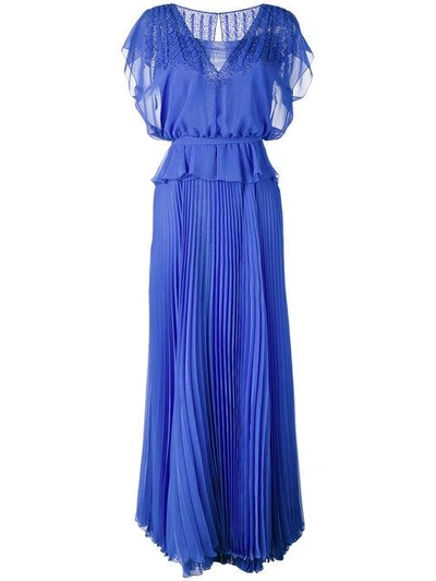 Talbot Runhof Pleated Skirt Layered Gown In Blue