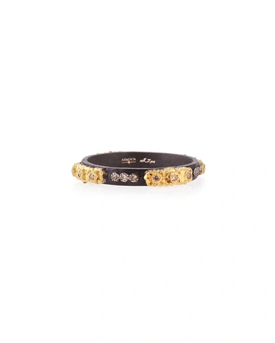 Armenta Women's Old World Sterling Silver, 18k Yellow Gold & Diamond Stacking Ring In Yellow/black