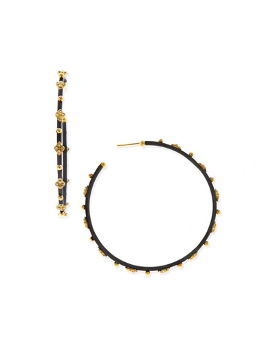 Armenta 18k Yellow Gold And Blackened Sterling Silver Old World Midnight Diamond Hoop Earrings In White/multi
