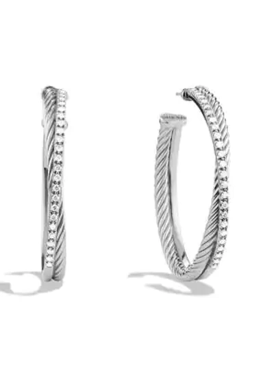 David Yurman Women's Crossover Extra-large Hoop Earrings With Diamonds In Silver