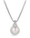 David Yurman Petite Cerise Pearl Pendant Necklace W/pave Diamonds In Pearl & Diamonds