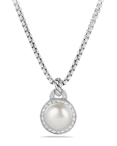 David Yurman Petite Cerise Pearl Pendant Necklace W/pave Diamonds In Pearl & Diamonds