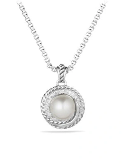 David Yurman 'pearl Crossover' Pendant With Diamonds On Chain In Pearl & Diamonds