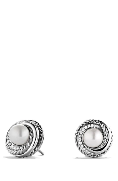 David Yurman 'pearl Crossover' Earrings With Diamonds In Silver