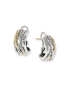 David Yurman Sterling Silver & 18k Yellow Gold Crossover Huggie Hoop Earrings In Silver Gold