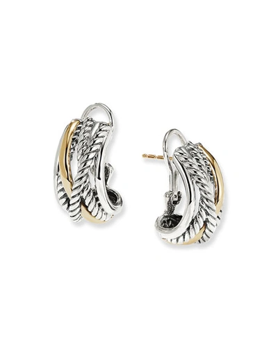 David Yurman Sterling Silver & 18k Yellow Gold Crossover Huggie Hoop Earrings In Silver Gold