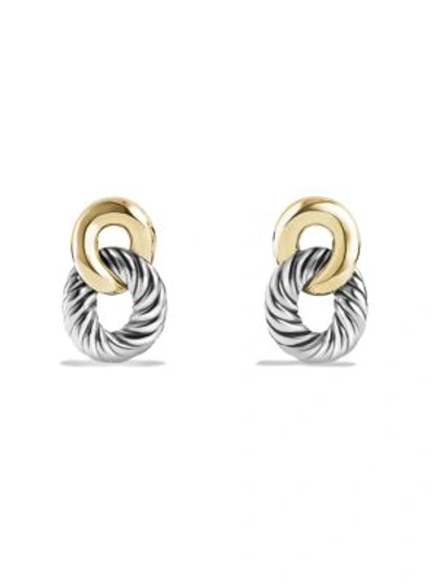David Yurman Belmont Curb Link Drop Earrings With 18k Yellow Gold In Silver/gold