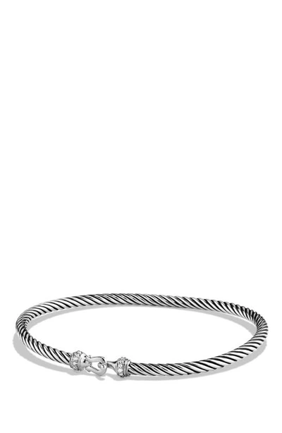 David Yurman Cable Collectibles Buckle Bangle Bracelet With Diamonds, 3mm In Silver