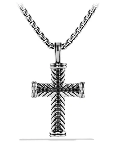 David Yurman Men's Chevron Cross Pendant With Diamonds In Silver, 41.7mm In Black Diamond