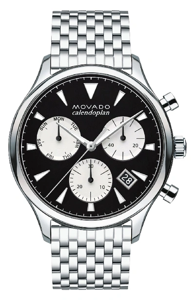 Movado Men's Heritage Series Calendoplan Bracelet Watch, Silver In Black/silver