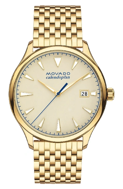 Movado Heritage Yellow Gold Ion-plated Stainless Steel Bracelet Watch In Beige/gold
