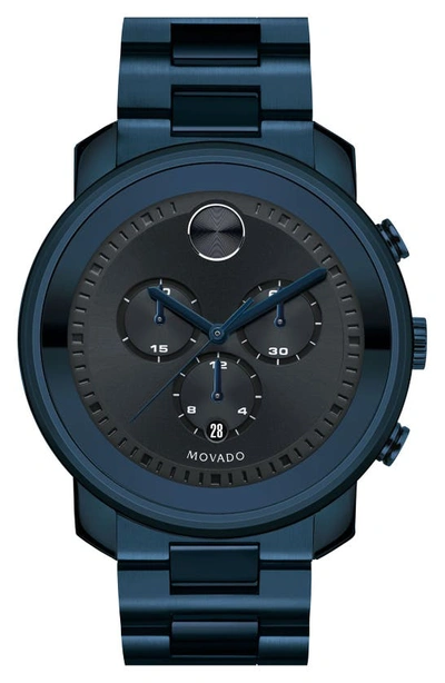 Movado Bold Collection Ink Ip Stainless Steel Chronograph Bracelet Watch In Navy