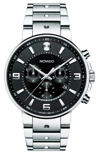 Movado 's.e. Pilot' Chronograph Bracelet Watch, 42mm In Silver/black