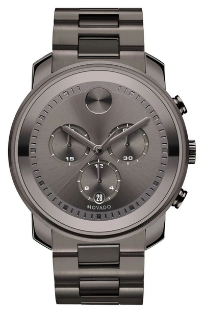 Movado Bold Gunmetal Grey Ip Stainless Steel Chronograph Bracelet Watch