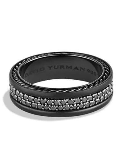 David Yurman Streamline Two-row Band Ring With Black Diamonds In Black/silver