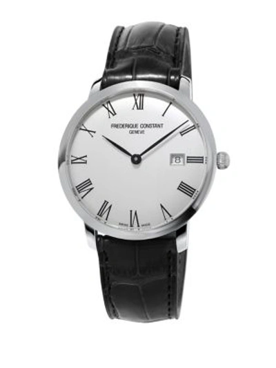 Frederique Constant Slimline Automatic-self-wind Stainless Steel Watch In Silver/black