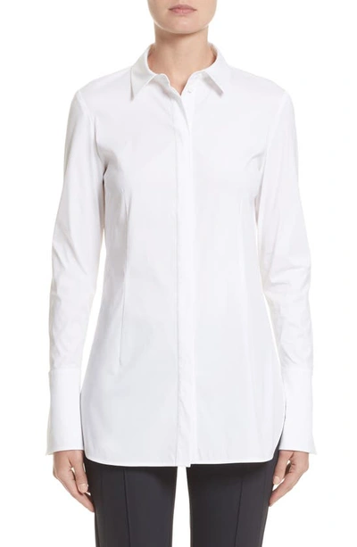 Lafayette 148 Stretch Cotton Katie Side-zip Shirt In White