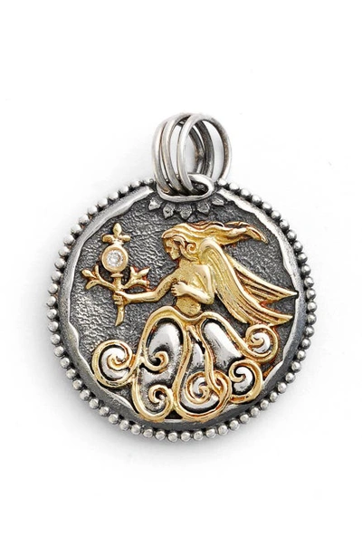 Konstantino Virgo Carved Zodiac Pendant With Diamond In Virgo/ Silver/ Gold