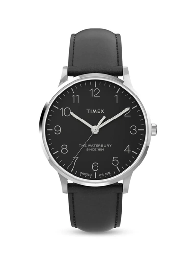 Timex Men's Waterbury Black Leather Strap Watch 40 Mm