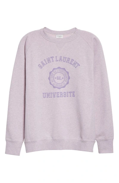 Saint Laurent Oversize Université Crest Organic Cotton Crewneck Sweatshirt In Purple