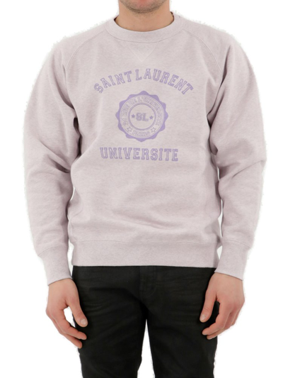 Saint Laurent Oversize Université Crest Organic Cotton Crewneck Sweatshirt In Purple