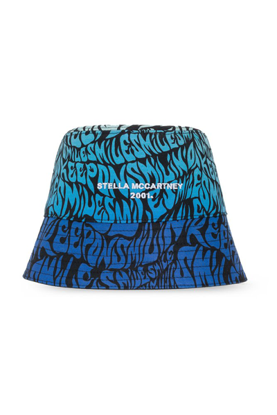 Stella Mccartney Printed Cotton Bucket Hat In Black/blue