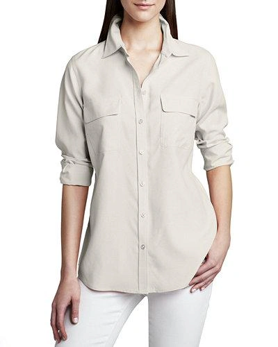 Go Silk Plus Size Safari Long-sleeve Silk Shirt In Ivory