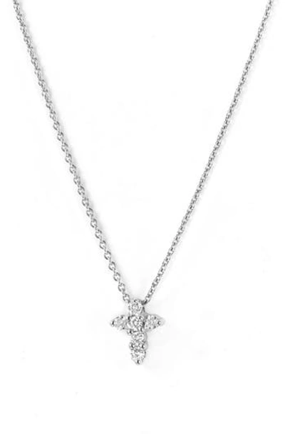 Roberto Coin 18k White Gold Small Cross Pendant Necklace With Diamonds, 16