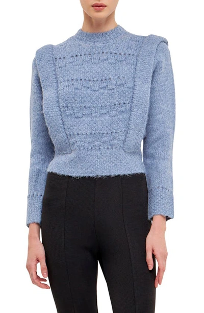 Endless Rose Chunky Wool Knit Detailed Sweater In Blue
