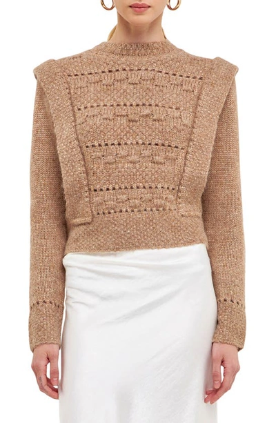 Endless Rose Chunky Wool Knit Embellished Sweater In Beige