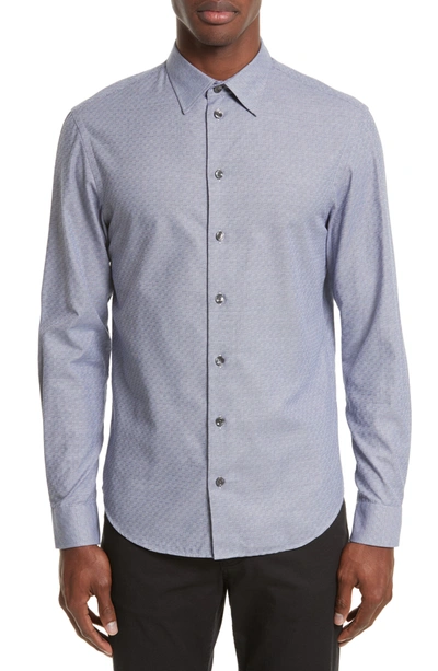 Armani Collezioni Contrast Pattern Check Classic Fit Button-down Shirt In Striped Blue