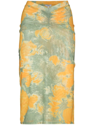 Miaou Preston Floral-print Midi Skirt In Yellow