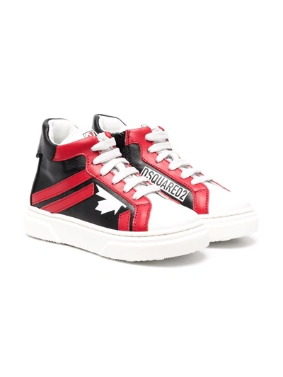 Dsquared2 Kids' Maple Leaf Leather Trainers In Black