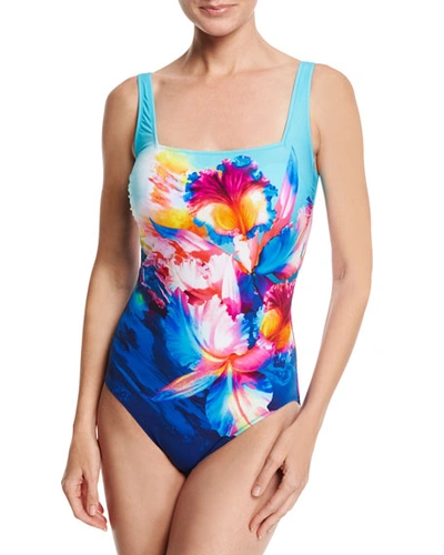 Gottex Hawaii Square-neck One-piece Swimsuit, Blue Multi