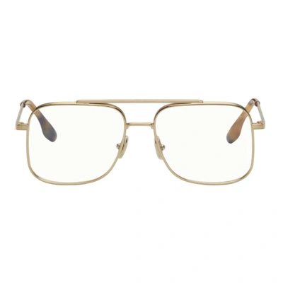 Victoria Beckham Gold Thick Metal Optical Glasses In 714 Gold