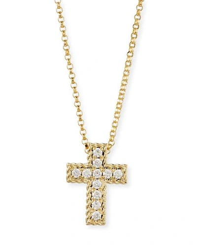 Roberto Coin 18k Yellow Gold Tiny Treasures Diamond Cross Pendant Necklace, 17 In White/gold