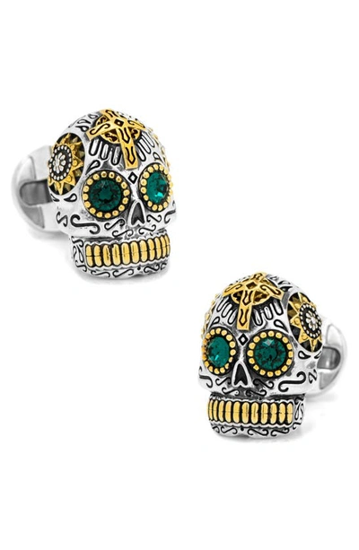 Cufflinks, Inc 3d Day Of The Dead Sugar Skull Cuff Links, Silver