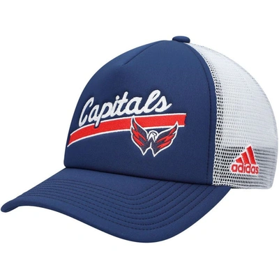 Adidas Originals Women's Navy, White Washington Capitals Foam Trucker Snapback Hat In Navy,white