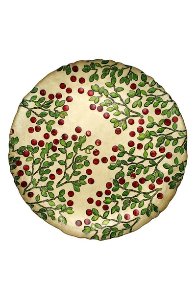 Vietri Cranberry Glass Round Platter In Gold