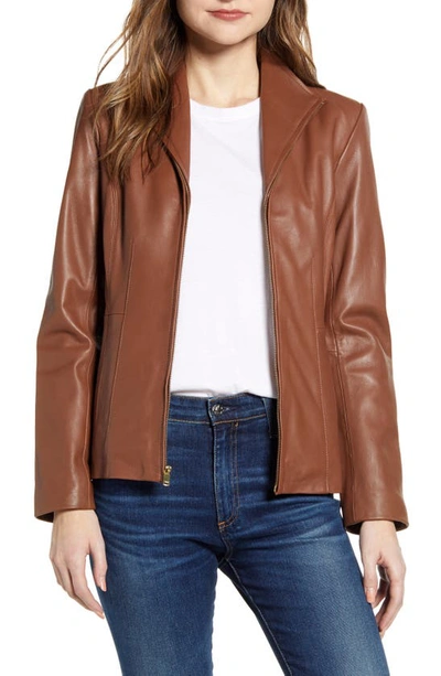 Cole Haan Signature Cole Haan Lambskin Leather Jacket In Hickory