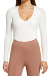 Naked Wardrobe The Nw Deep-v Long Sleeve Bodysuit In White