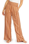Billabong Juniors' New Wave Striped Wide-leg Pants In Toffee